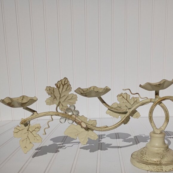 Italian Tole Iron Candelabra 5-arm Grape Leaves Votive Candle Holder Centerpiece - Picture 10 of 16
